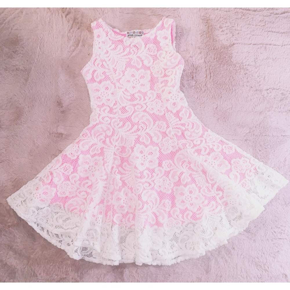 🌟🆕Girls Size 14 Crochet/Pink Flare Dress🆕🌟